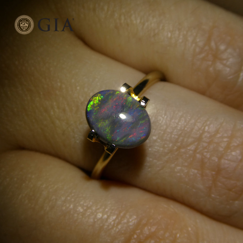 1.42ct Australian Black Opal Cabochon with Play of Color, GIA Certified Natural Gemstone by SkyJems