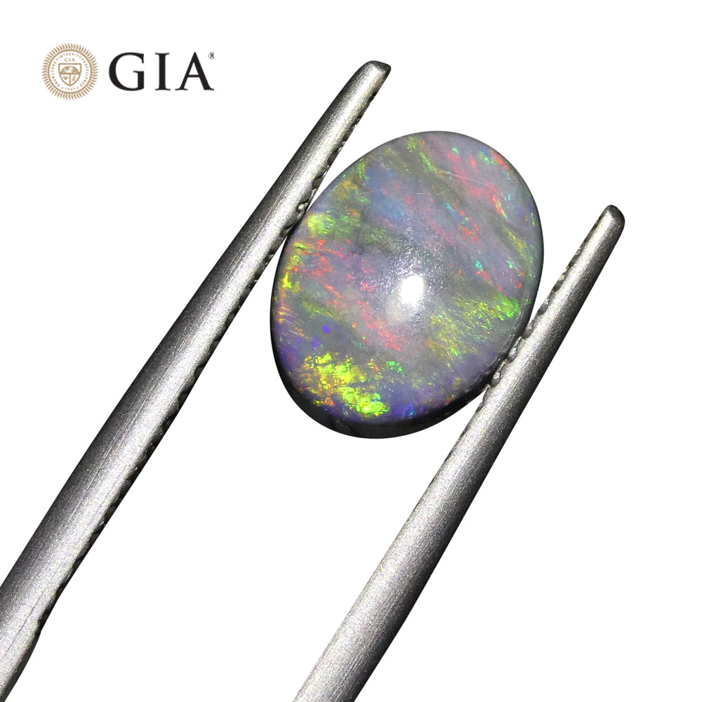 SkyJems 1.42ct Black Opal Cabochon with Play of Color, Certified Australian Gemstone, Oval Cut Natural Stone