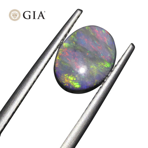 1.42ct Oval Cabochon Black Opal GIA Certified