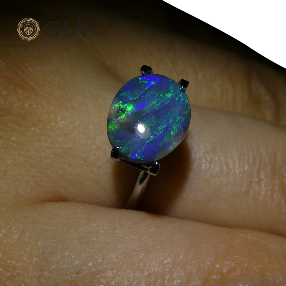 1.71ct Oval Cabochon Black Opal GIA Certified - Skyjems Wholesale Gemstones