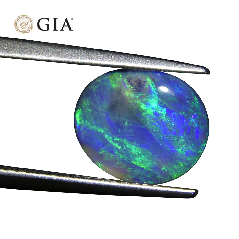 1.71ct Oval Cabochon Black Opal GIA Certified - Skyjems Wholesale Gemstones