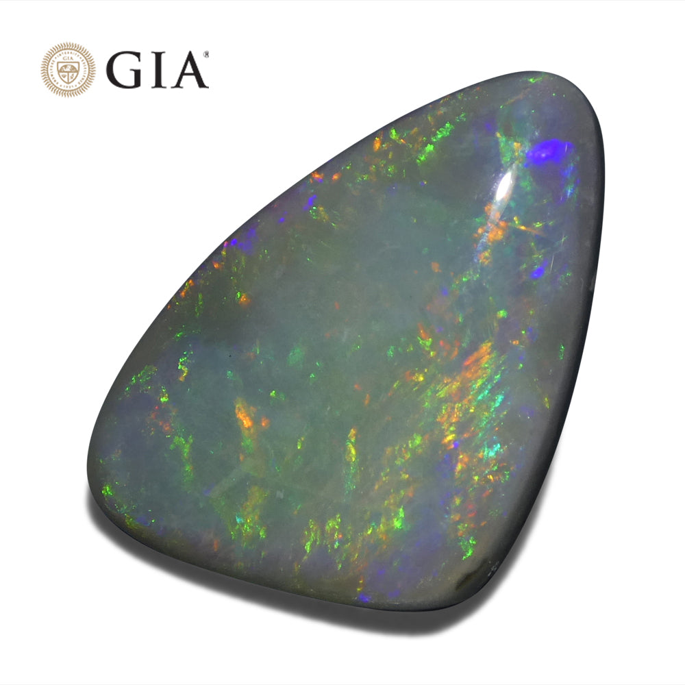 6.39ct Freeform Gray Australian Opal with GIA Certification from SkyJems, natural gemstone with vibrant play of color