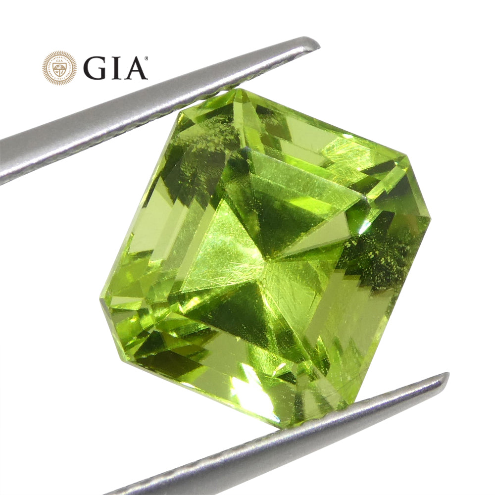 6.64ct Octagonal/Emerald Cut Yellowish Green Peridot GIA Certified - Skyjems Wholesale Gemstones