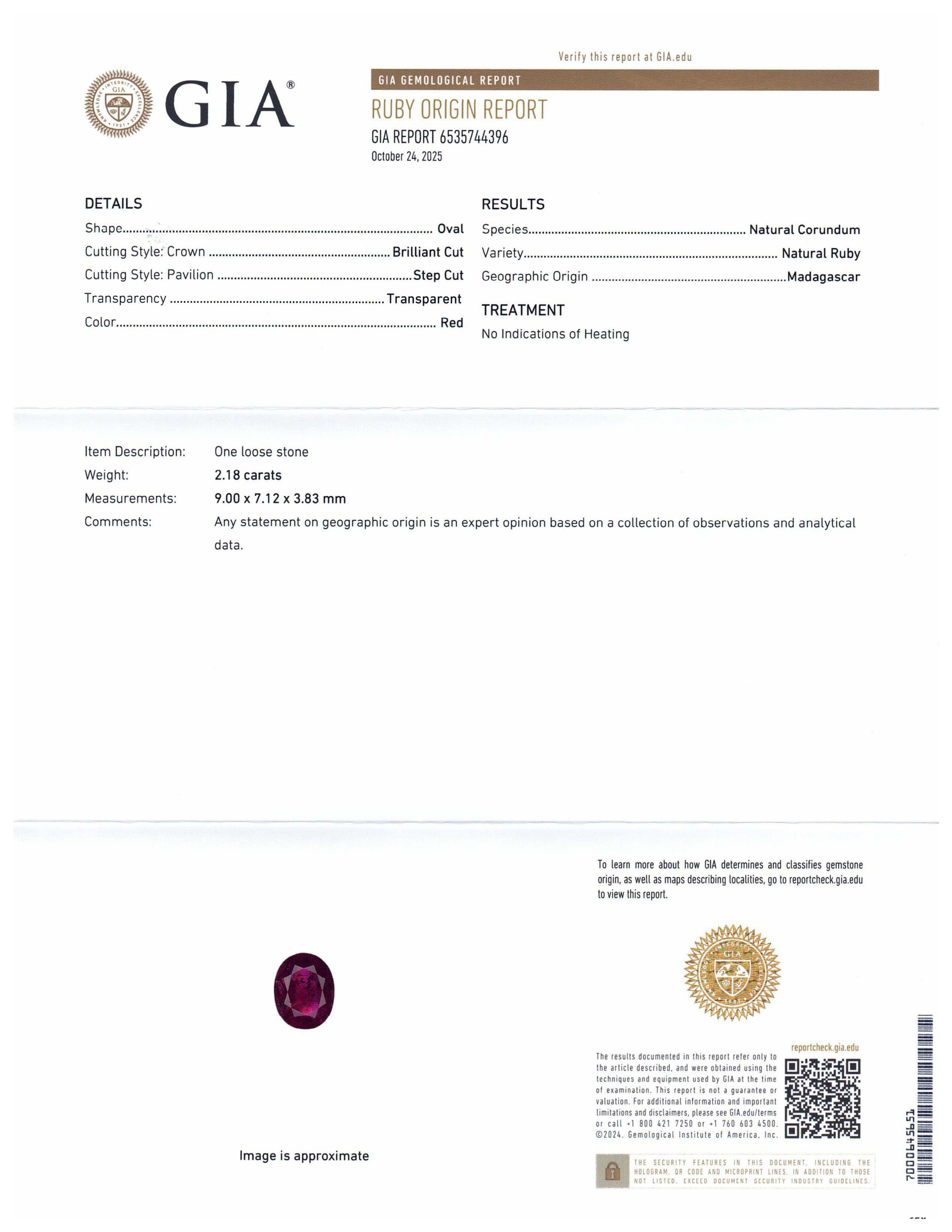 2.18ct Oval Red Ruby, Diamond Three Stone Engagement Ring set in Platinum, GIA Certified Unheated, Madagascar - Skyjems Wholesale Gemstones