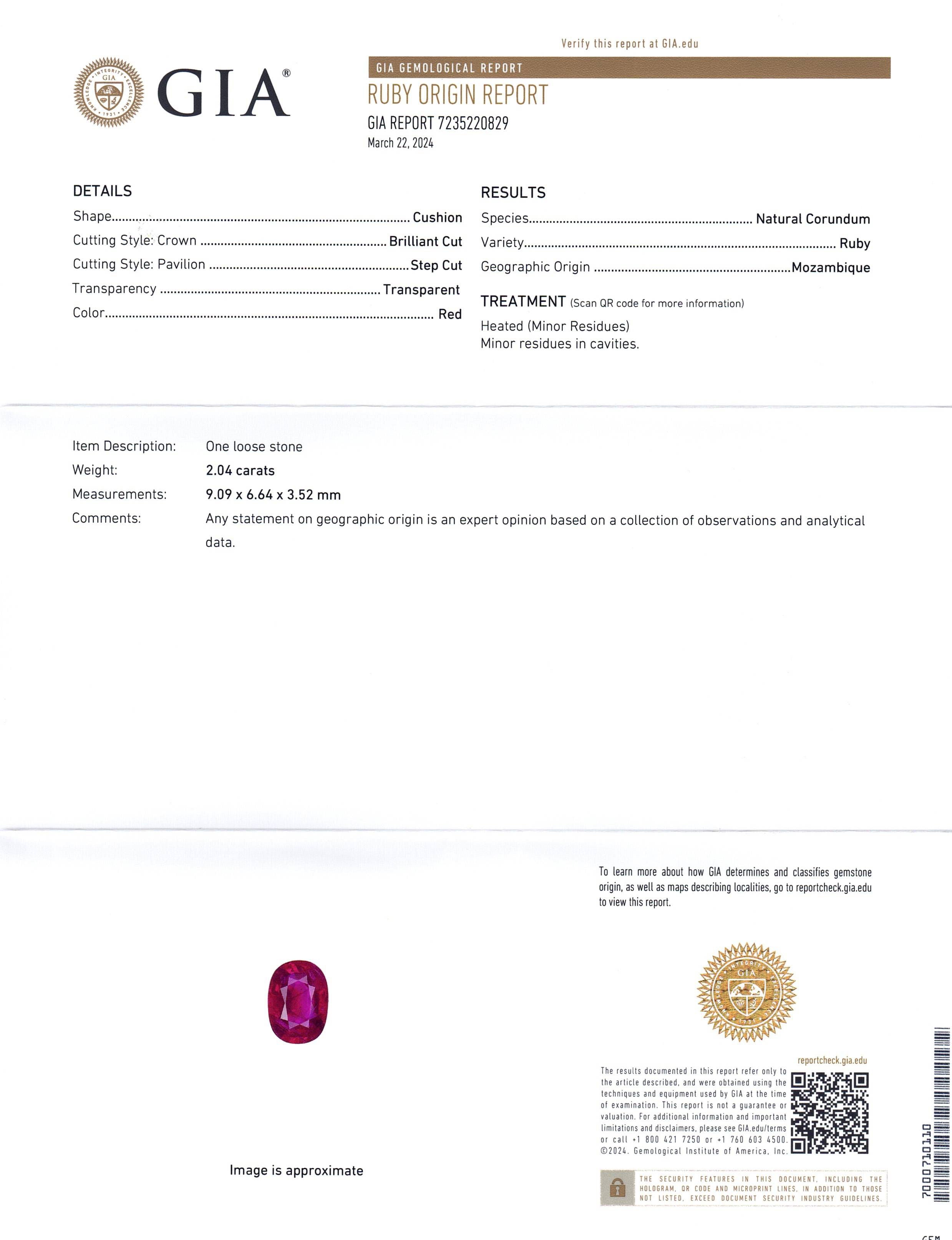 2.04ct Cushion Vivid Red Ruby GIA Certified Mozambique - Skyjems Wholesale Gemstones