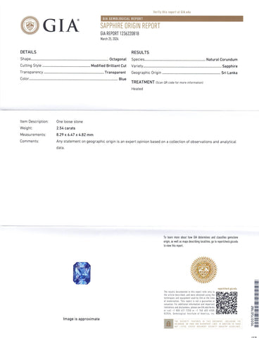 2.54ct Octagonal/Emerald Cut Blue Sapphire GIA Certified Sri Lanka
