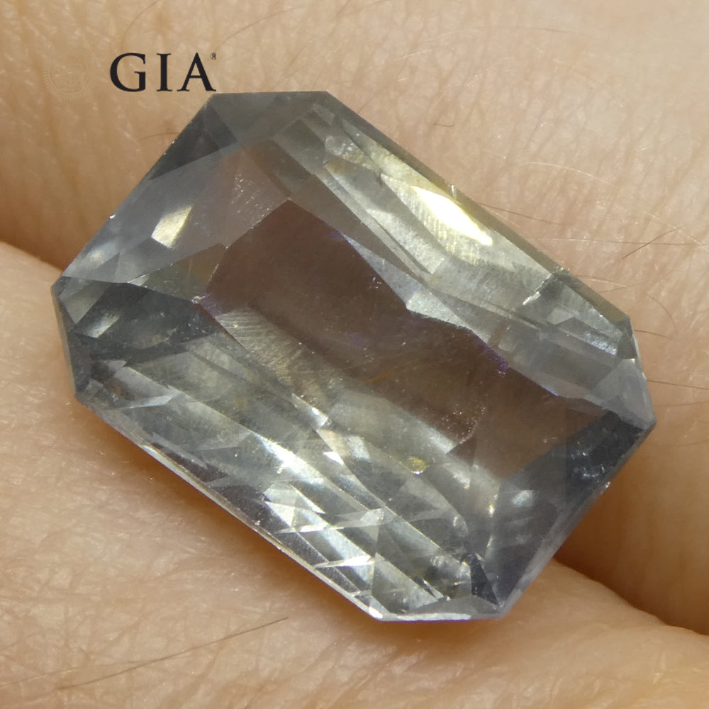 10.03ct Octagonal/Emerald Cut Grayish Greenish Blue to Grayish Purple Sapphire GIA Certified Tanzania Unheated - Skyjems Wholesale Gemstones