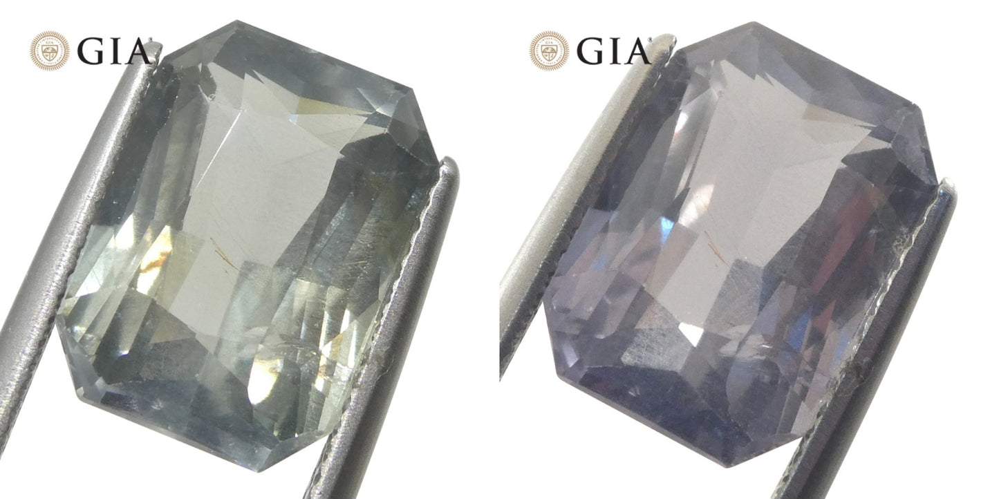 10.03ct Octagonal/Emerald Cut Grayish Greenish Blue to Grayish Purple Sapphire GIA Certified Tanzania Unheated - Skyjems Wholesale Gemstones