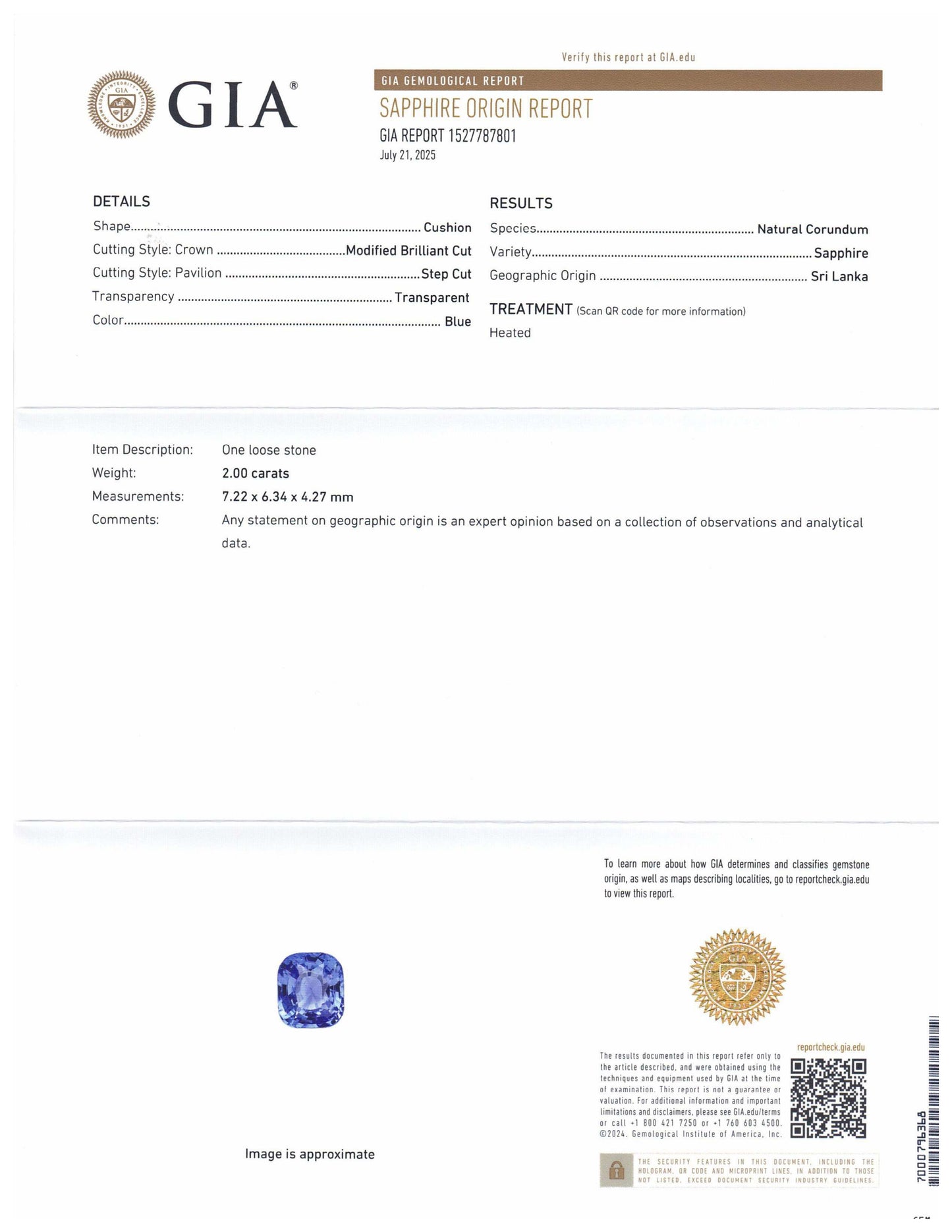 2ct Cushion Blue Sapphire GIA Certified Sri Lanka - Skyjems Wholesale Gemstones