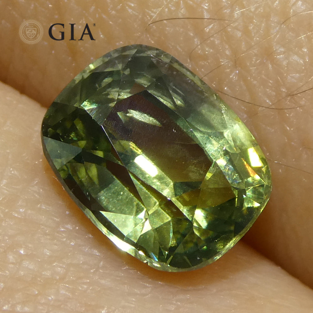 2.33ct Cushion Yellow-Green Sapphire GIA Certified Unheated - Skyjems Wholesale Gemstones
