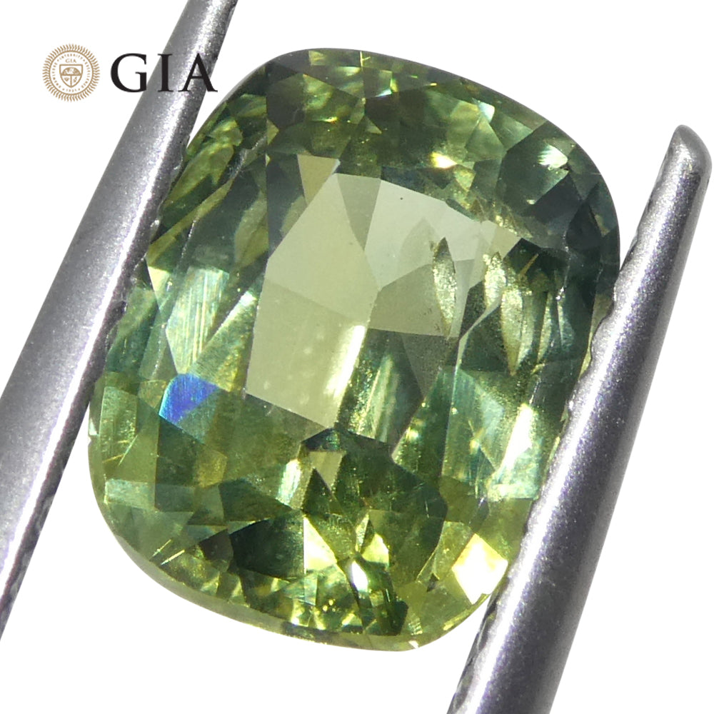 2.33ct Cushion Yellow-Green Sapphire GIA Certified Unheated - Skyjems Wholesale Gemstones