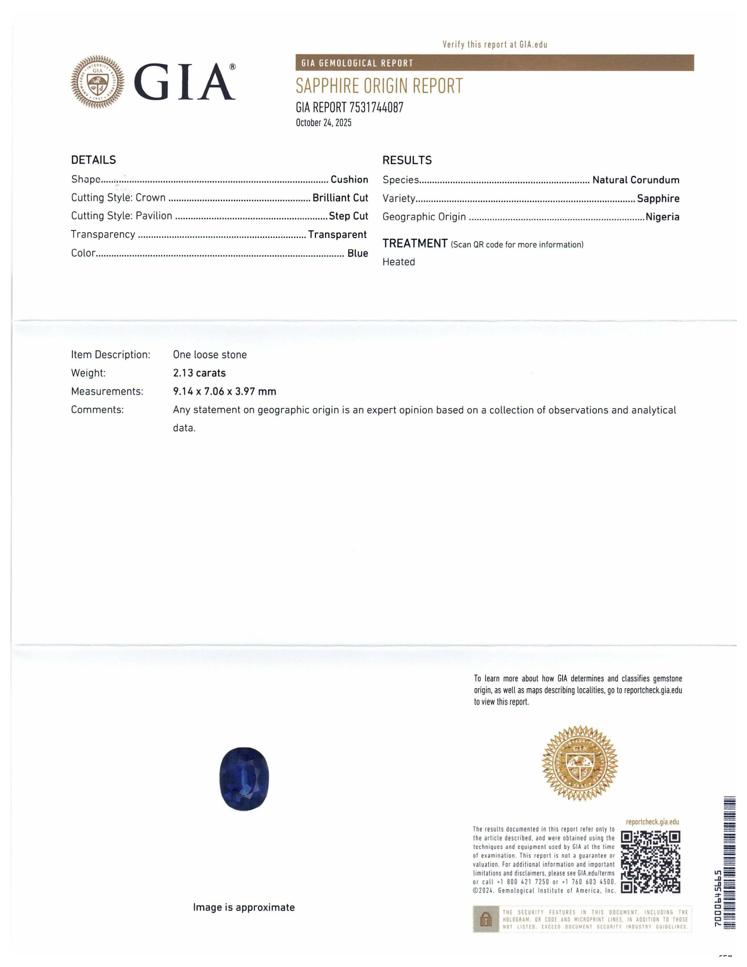 2.13ct Cushion Blue Sapphire GIA Certified Nigeria - Skyjems Wholesale Gemstones