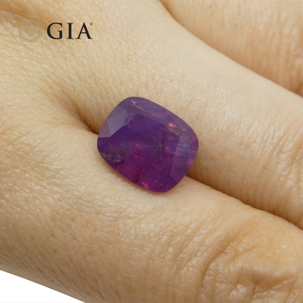5.96ct Cushion Trapiche-Like Pinkish Purple Sapphire GIA Certified, Pakistan / Kasmir Unheated - Skyjems Wholesale Gemstones