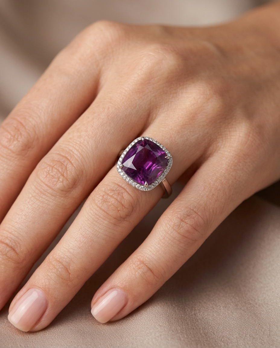 5.96ct cushion trapiche-like pinkish purple sapphire, unheated GIA certified Pakistan — Skyjems