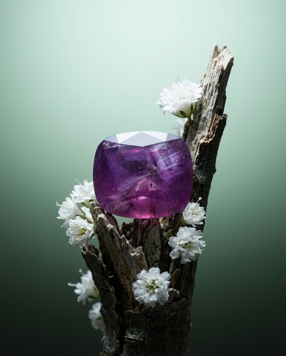 5.96ct cushion trapiche-like pinkish purple sapphire, unheated Kashmir — Skyjems