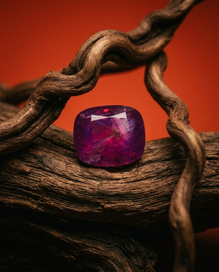 5.96ct cushion trapiche-like pinkish purple sapphire, unheated Kashmir GIA certified — Skyjems
