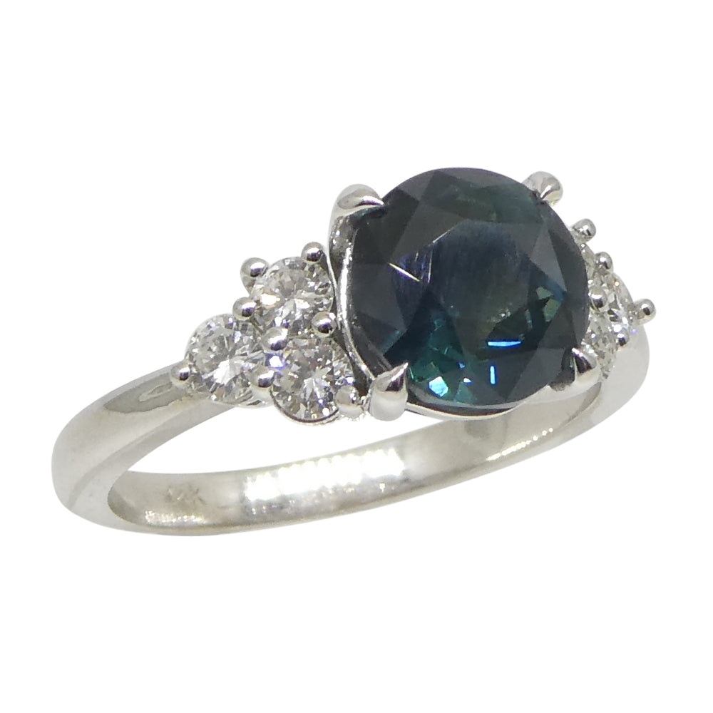 2.80ct Round Teal Blue Sapphire, Diamond Statement or Engagement Ring set in 14k White Gold, GIA Certified Thailand - Skyjems Wholesale Gemstones