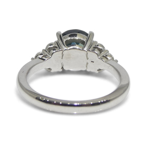 2.80ct Round Teal Blue Sapphire, Diamond Statement or Engagement Ring set in 14k White Gold, GIA Certified Thailand