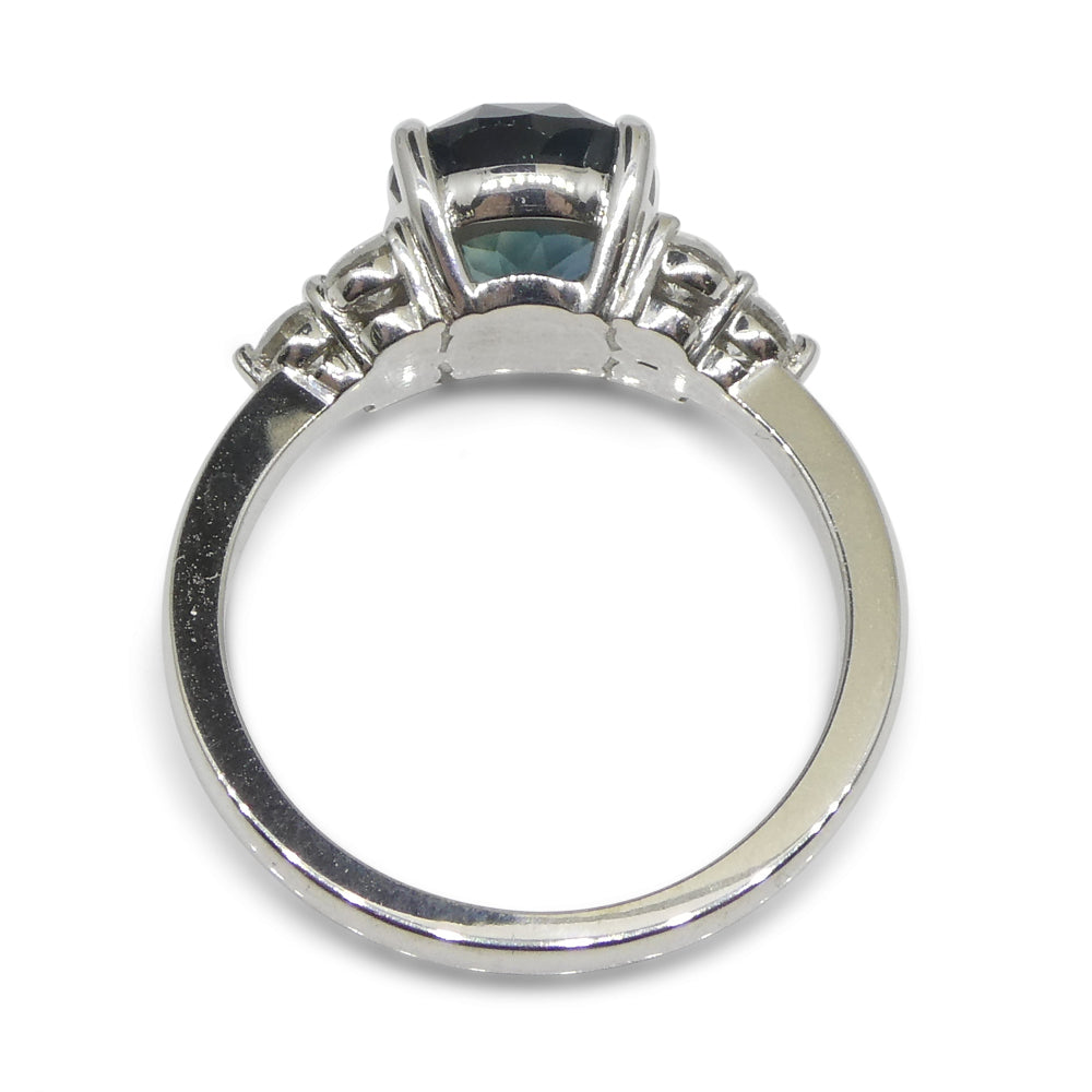 2.80ct Round Teal Blue Sapphire, Diamond Statement or Engagement Ring set in 14k White Gold, GIA Certified Thailand - Skyjems Wholesale Gemstones