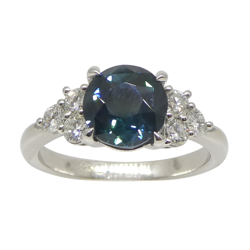 2.80ct Round Teal Blue Sapphire, Diamond Statement or Engagement Ring set in 14k White Gold, GIA Certified Thailand - Skyjems Wholesale Gemstones