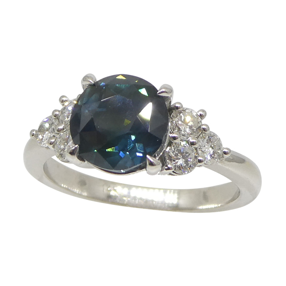 2.80ct Round Teal Blue Sapphire, Diamond Statement or Engagement Ring set in 14k White Gold, GIA Certified Thailand - Skyjems Wholesale Gemstones