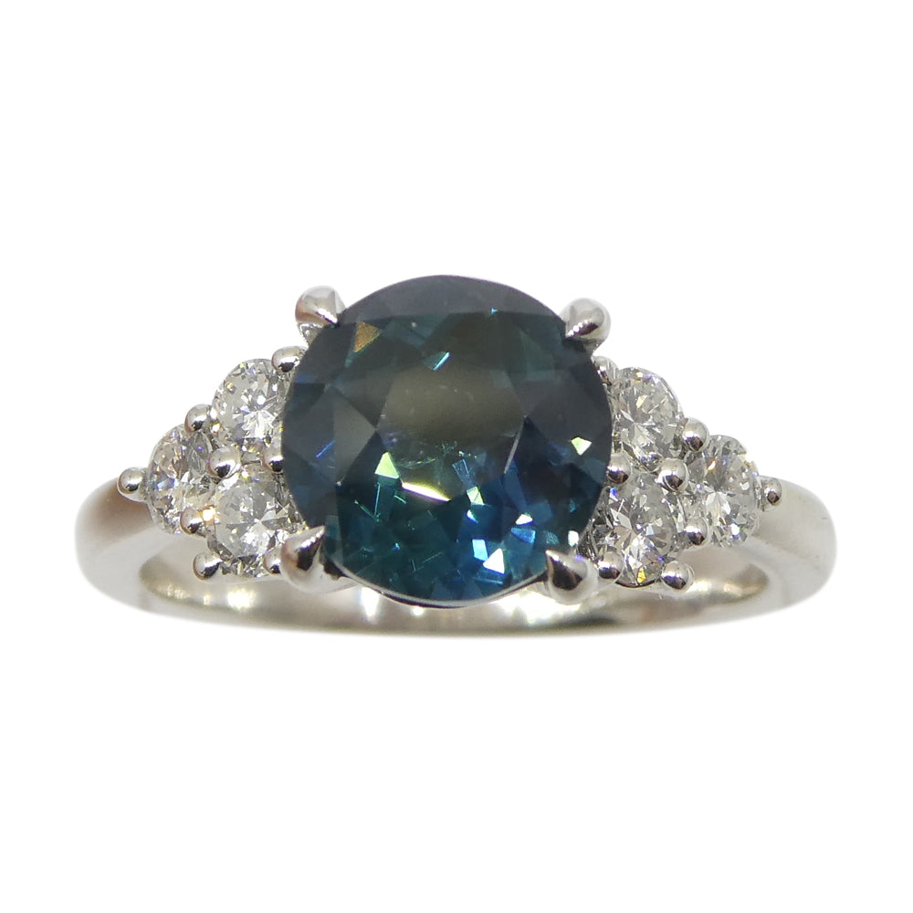 2.80ct Round Teal Blue Sapphire, Diamond Statement or Engagement Ring set in 14k White Gold, GIA Certified Thailand - Skyjems Wholesale Gemstones