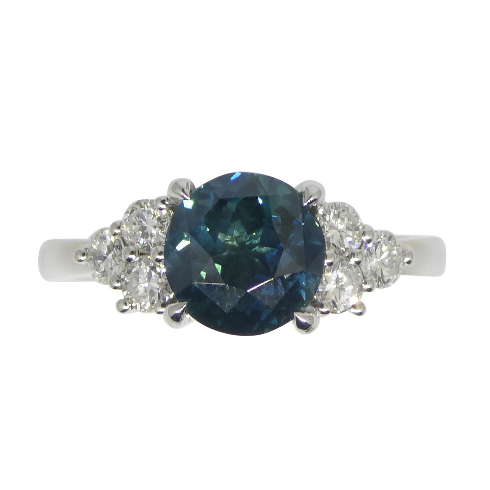 2.80ct Round Teal Blue Sapphire, Diamond Statement or Engagement Ring set in 14k White Gold, GIA Certified Thailand - Skyjems Wholesale Gemstones