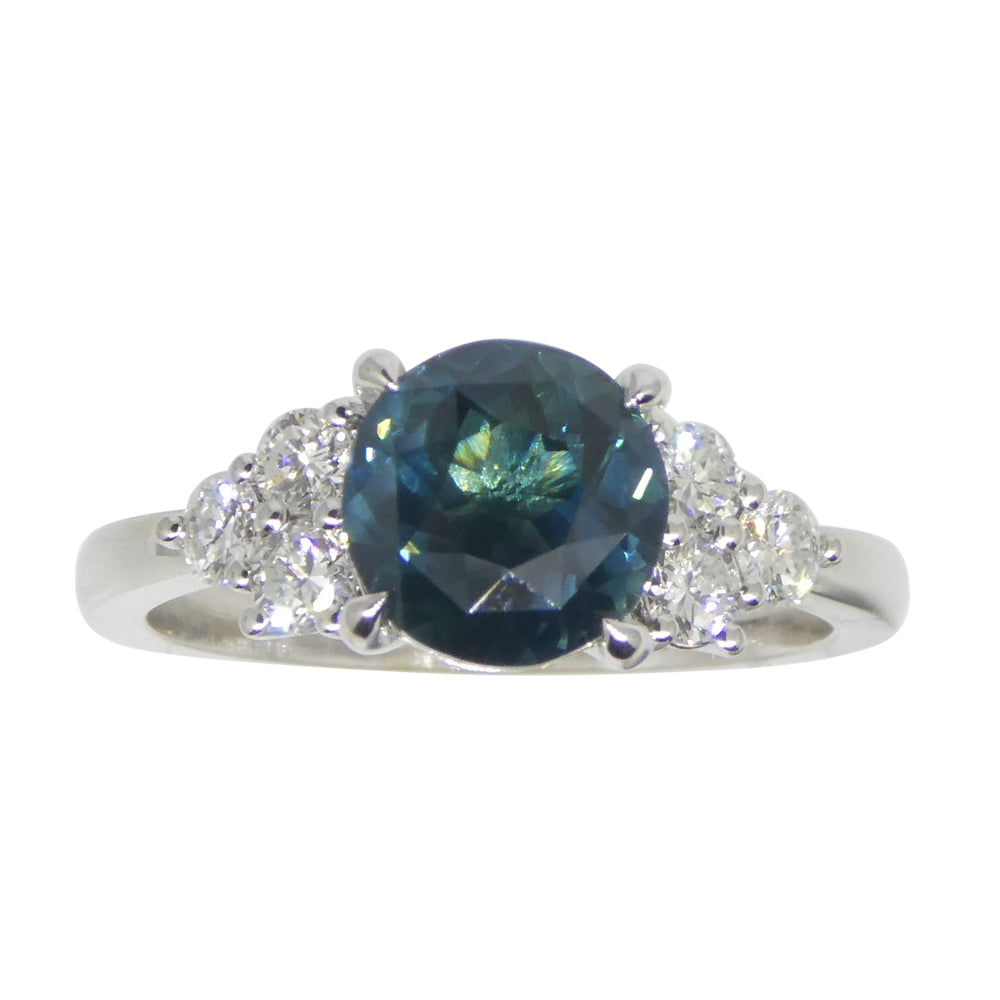 2.80ct Round Teal Blue Sapphire, Diamond Statement or Engagement Ring set in 14k White Gold, GIA Certified Thailand - Skyjems Wholesale Gemstones