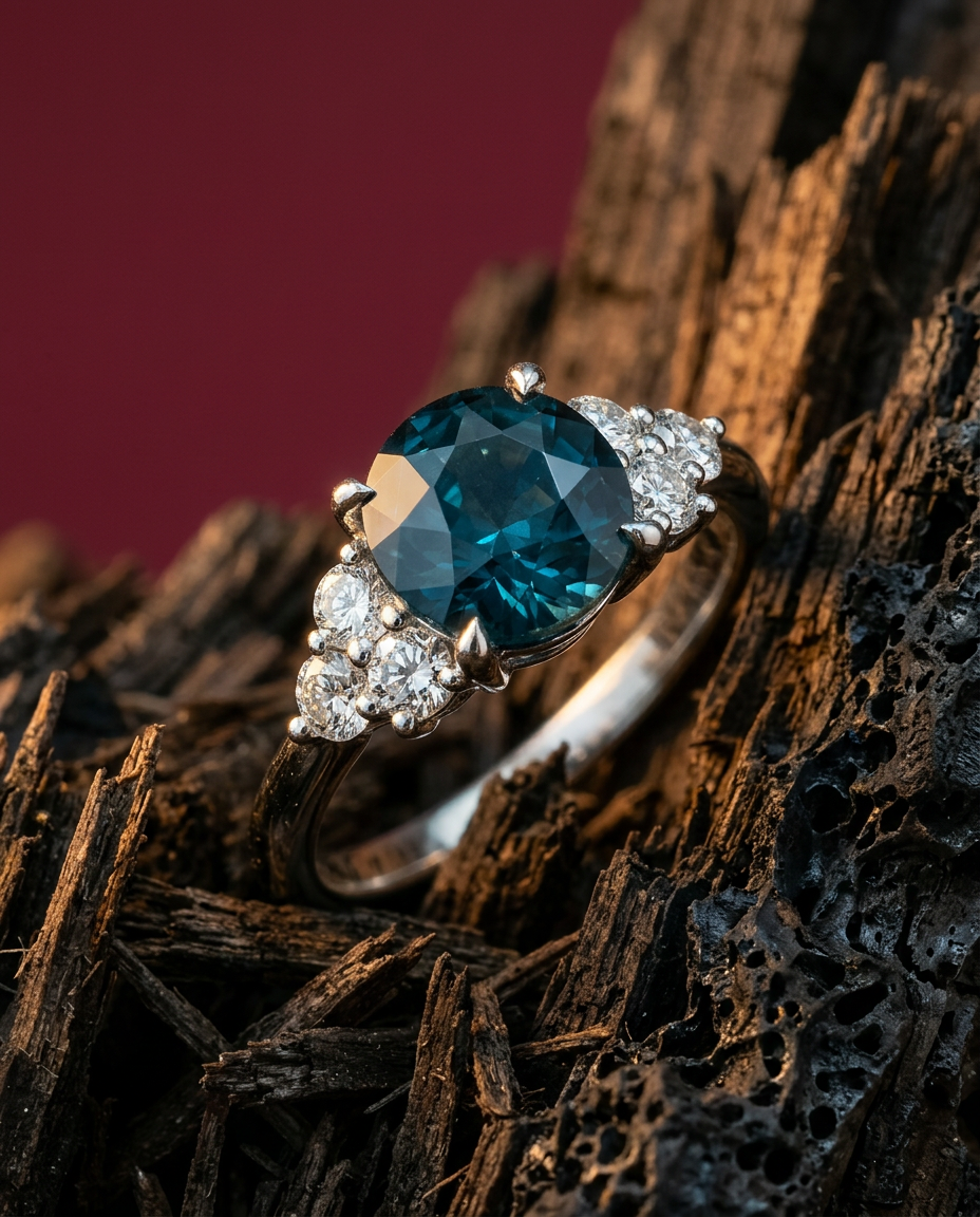 2.80ct Teal Blue Sri Lanka Sapphire Diamond Ring in 14k White Gold, GIA Certified SkyJems Engagement Jewel