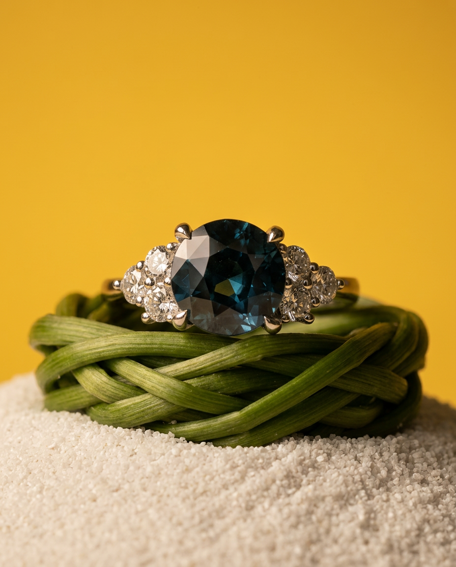 2.80ct Teal Blue Sri Lanka Sapphire Diamond Ring in 14k White Gold, GIA Certified SkyJems Engagement Jewel