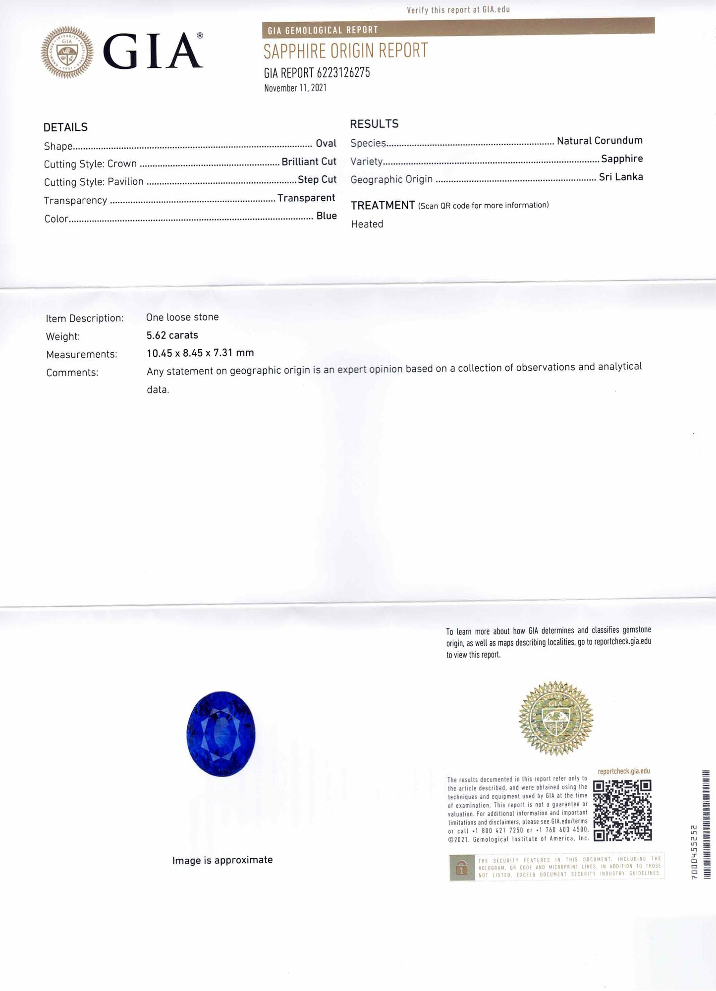 5.62ct Oval Blue Sapphire GIA Certified Sri Lanka - Skyjems Wholesale Gemstones