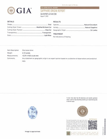 6.12ct Oval Icy Light Blue Sapphire GIA Certified Sri Lanka Unheated