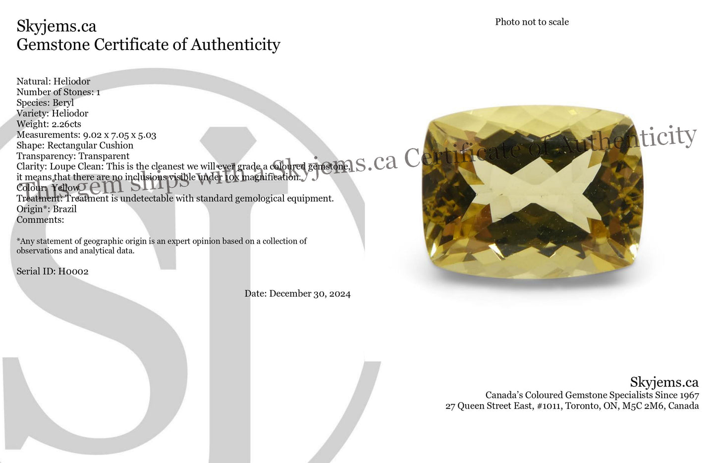 2.26ct Rectangular Cushion Heliodor, Golden Yellow Beryl