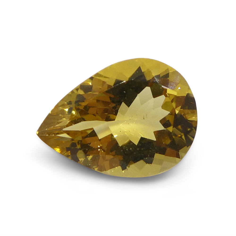 2.86ct Brazilian Pear Heliodor, golden yellow beryl gemstone from SkyJems Canadian gem specialists
