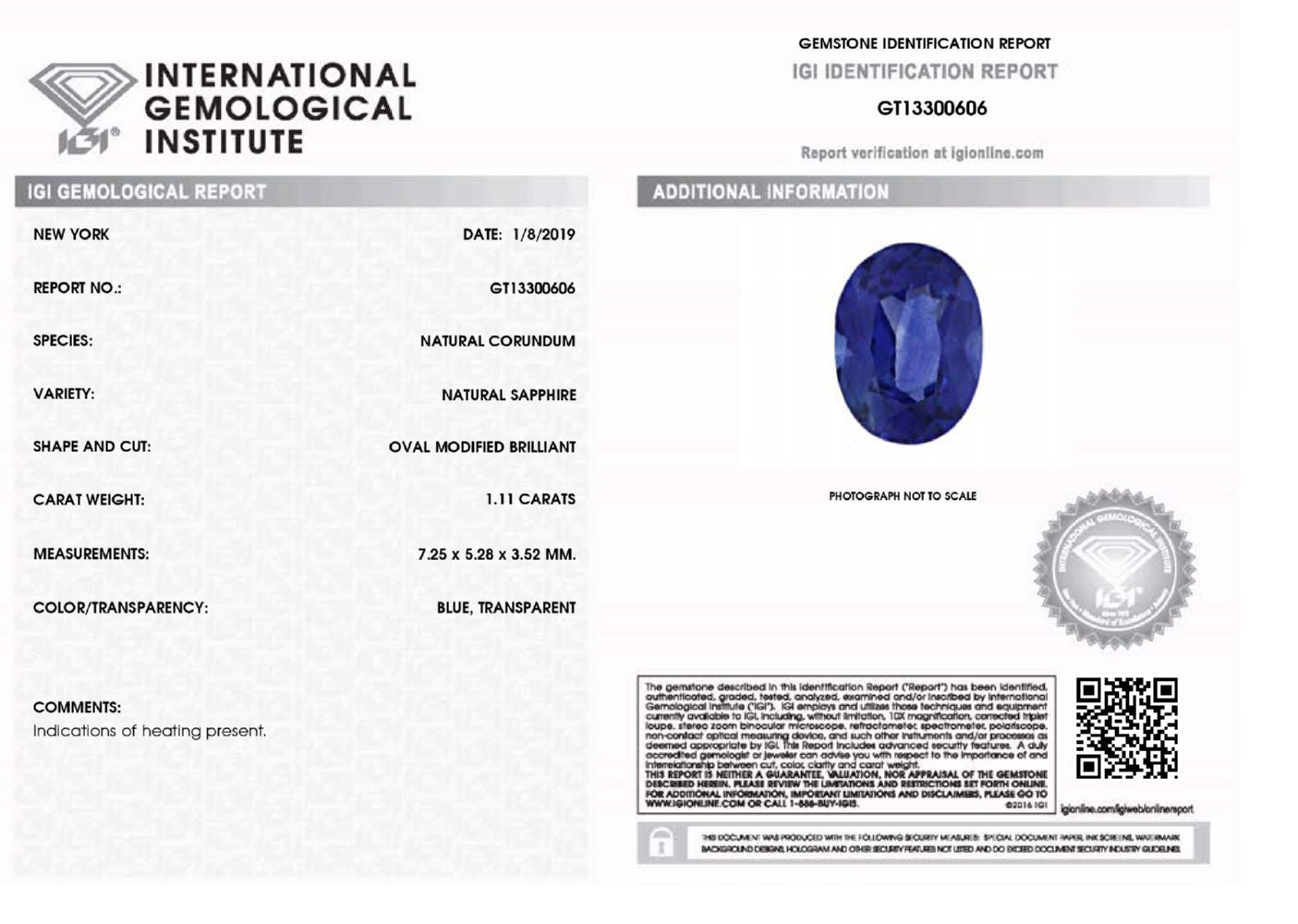 1.11 ct Oval Blue Sapphire IGI Certified - Skyjems Wholesale Gemstones