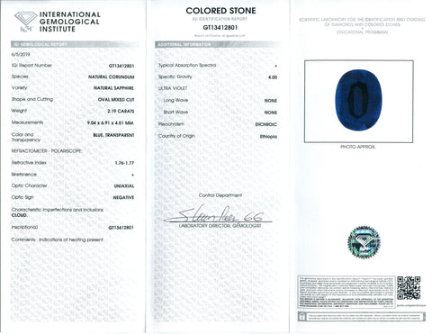 2.19ct Blue Sapphire Oval IGI Certified Ethiopian