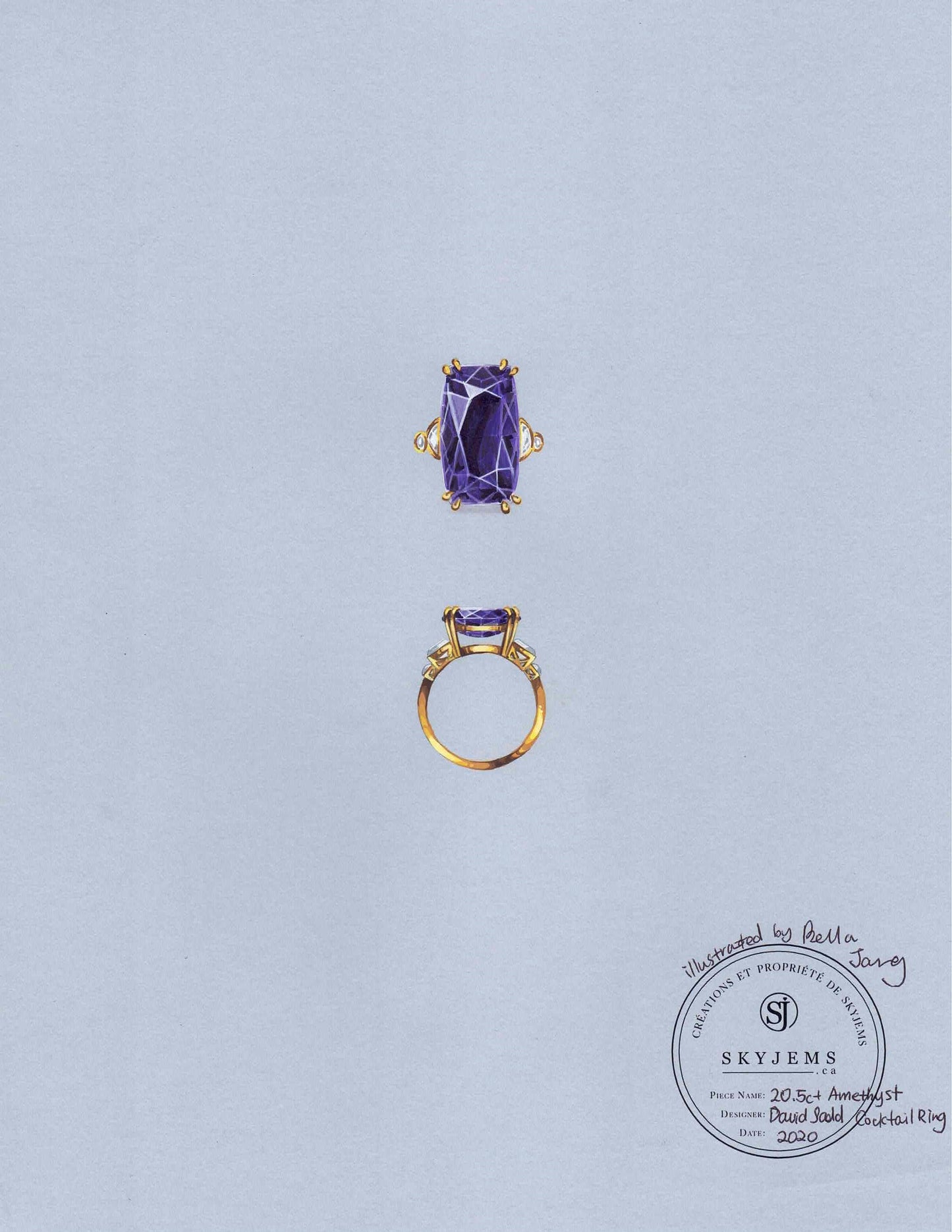 20.5ct Amethyst, Yellow Sapphire and Diamond Cocktail Ring set in 14k Yellow Gold - Skyjems Wholesale Gemstones