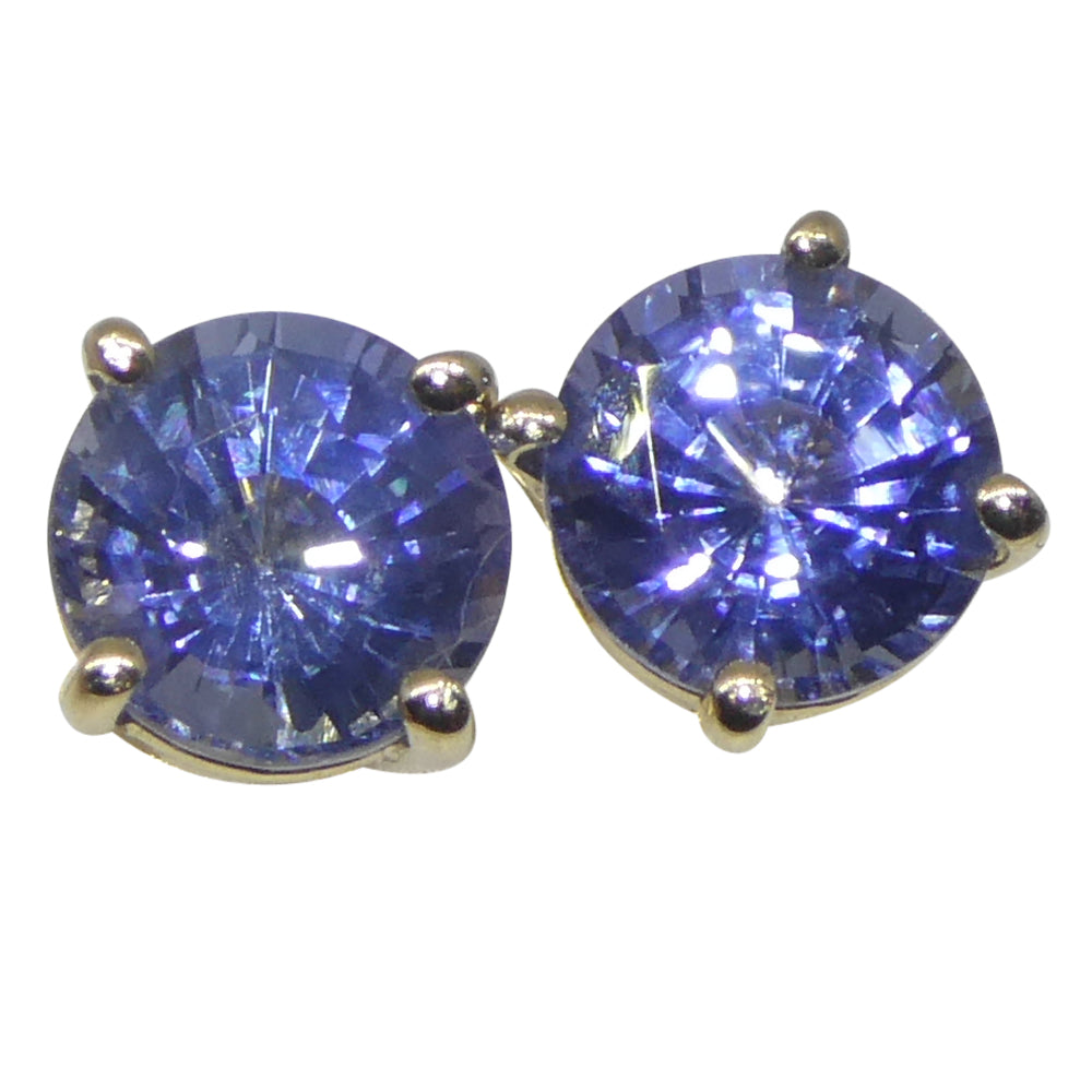 1.10ct Pair Round Blue Sapphire Stud Earrings set in 14k Yellow Gold