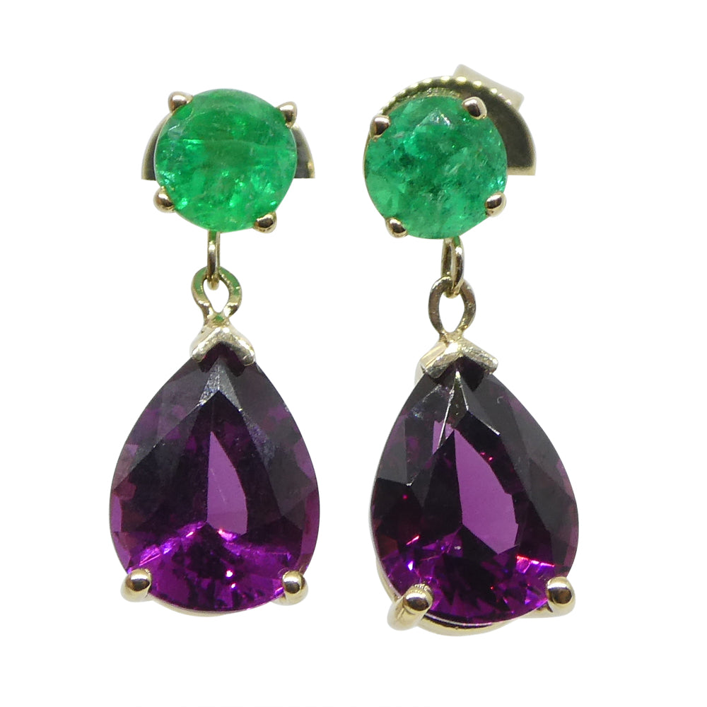 3.41ct Rhodolite Garnet & Emerald Earrings set in 14k Yellow Gold - Skyjems Wholesale Gemstones