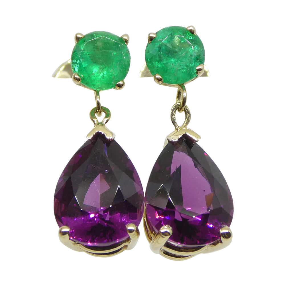 3.41ct Rhodolite Garnet & Emerald Earrings set in 14k Yellow Gold - Skyjems Wholesale Gemstones