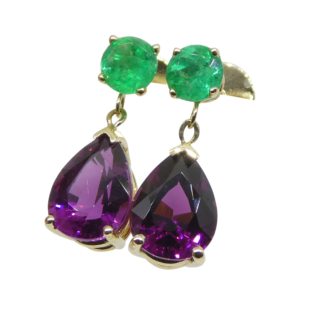 3.41ct Rhodolite Garnet & Emerald Earrings set in 14k Yellow Gold - Skyjems Wholesale Gemstones