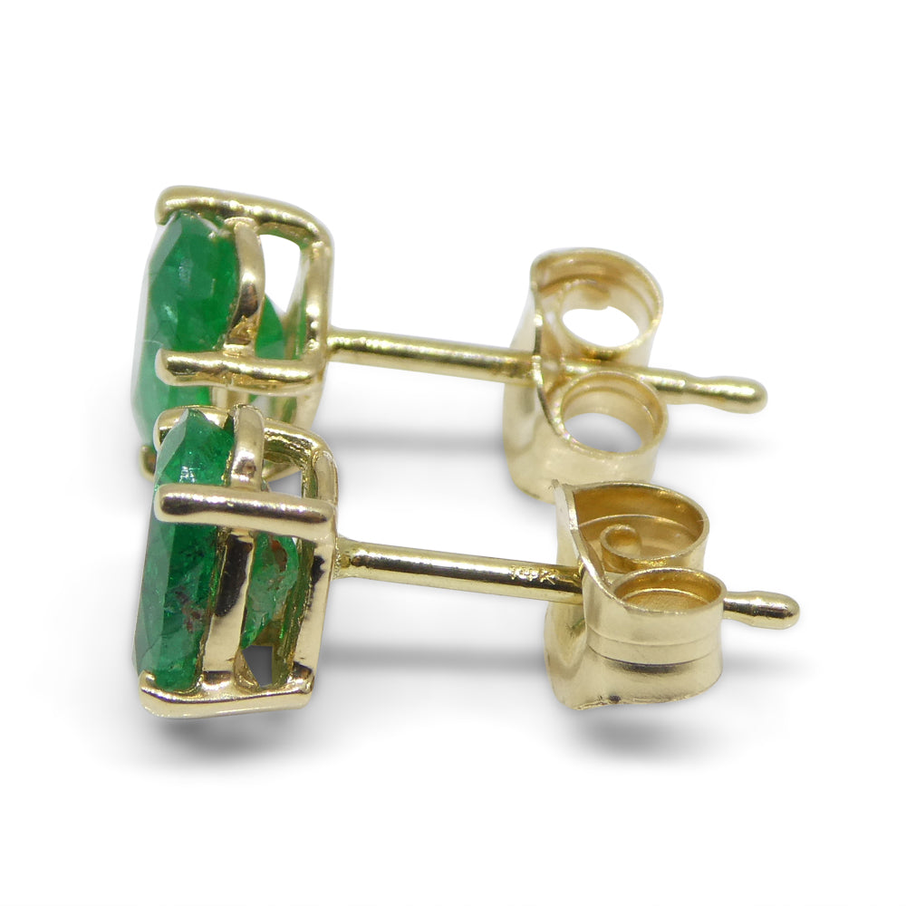 1.03ct Oval Green Colombian Emerald Stud Earrings set in 14k Yellow Gold - Skyjems Wholesale Gemstones