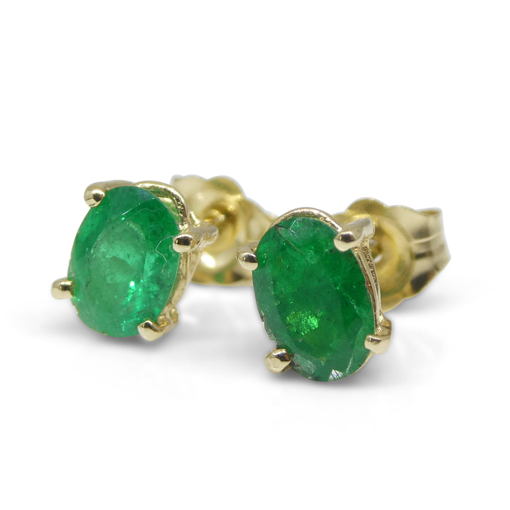 1.03ct Oval Green Colombian Emerald Stud Earrings set in 14k Yellow Gold - Skyjems Wholesale Gemstones