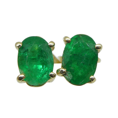1.03ct Oval Green Colombian Emerald Stud Earrings set in 14k Yellow Gold - Skyjems Wholesale Gemstones