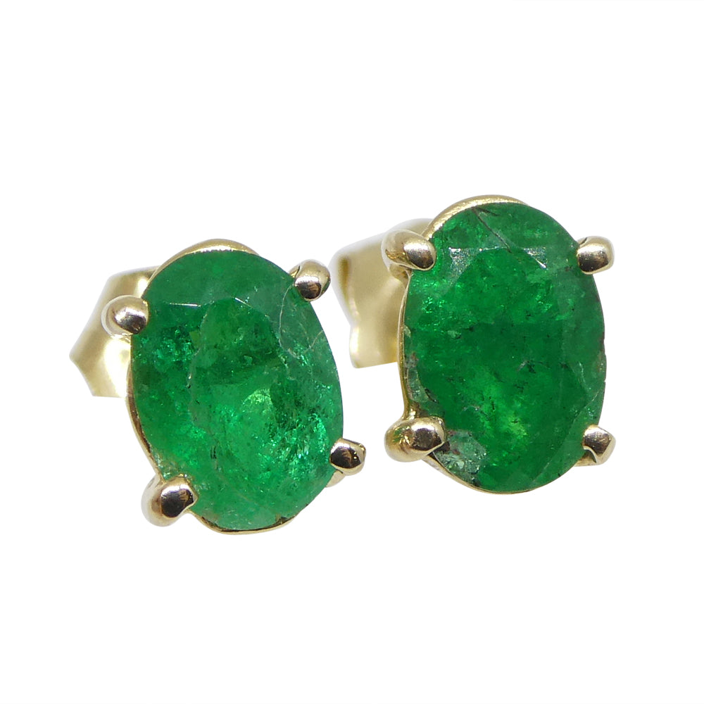 1.03ct Oval Green Colombian Emerald Stud Earrings set in 14k Yellow Gold - Skyjems Wholesale Gemstones