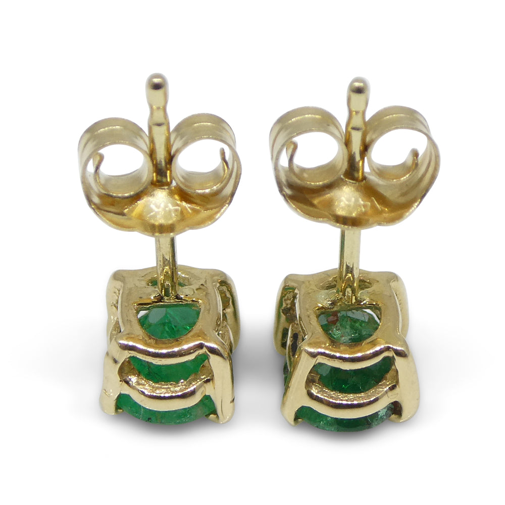 1.03ct Oval Green Colombian Emerald Stud Earrings set in 14k Yellow Gold - Skyjems Wholesale Gemstones