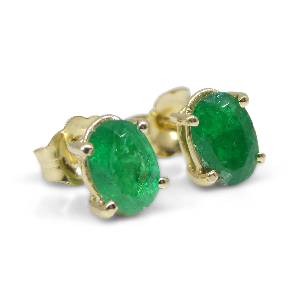 1.03ct Oval Green Colombian Emerald Stud Earrings set in 14k Yellow Gold - Skyjems Wholesale Gemstones