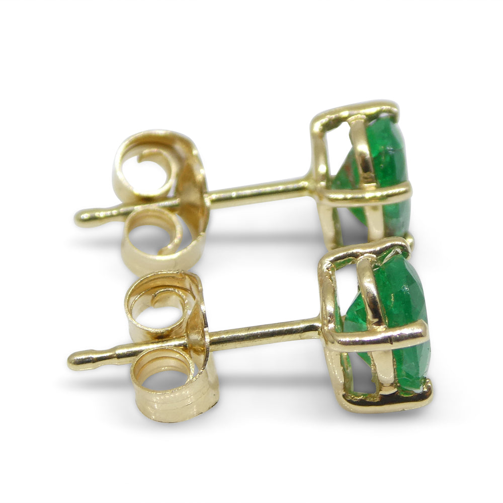 1.03ct Oval Green Colombian Emerald Stud Earrings set in 14k Yellow Gold - Skyjems Wholesale Gemstones