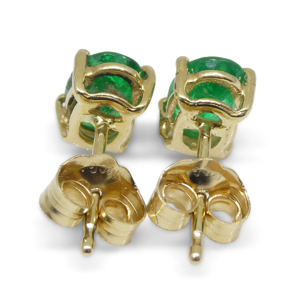 1.03ct Oval Green Colombian Emerald Stud Earrings set in 14k Yellow Gold - Skyjems Wholesale Gemstones