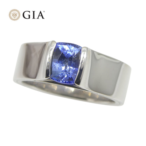 1.35ct Blue Sapphire Statement or Engagement Ring set in 18k White Gold, GIA Certified Sri Lanka